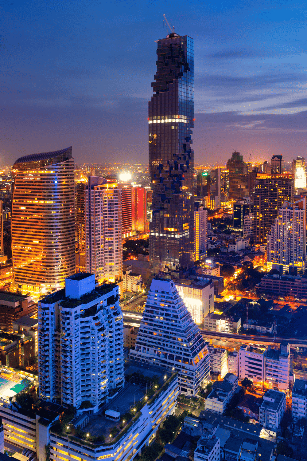 view of Bangkok by night. Looking from the sky over the city